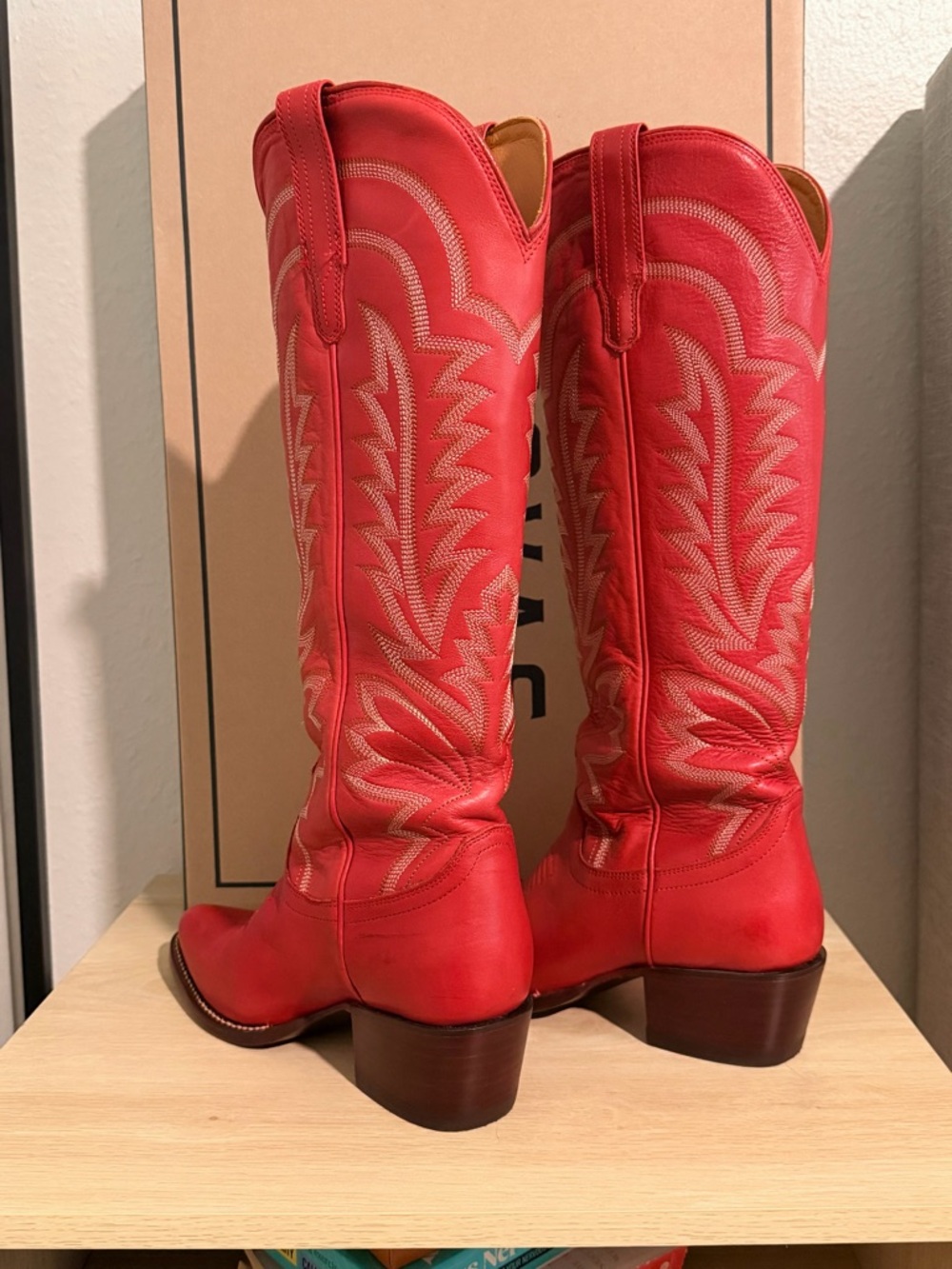 Tecovas Red Tall Western Heeled Boots - Picture 2 of 5